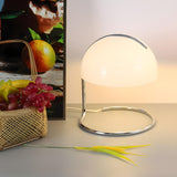 Simple White Dome Shade Ring Chrome Base Table Lamp Image - 1