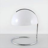 Simple White Dome Shade Ring Chrome Base Table Lamp Image - 7