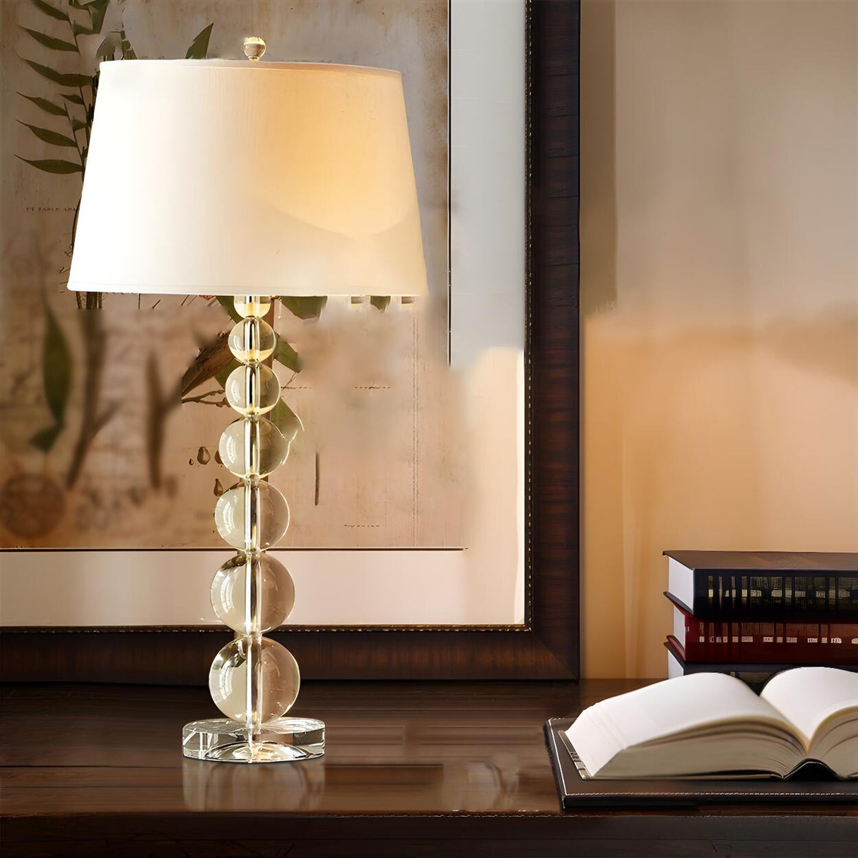 Simple White Fabric Crystal Ball Tower Base Table Lamp Image - 4