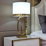 Simple White Fabric Shade Gold Oval Frame Table Lamp Image - 12