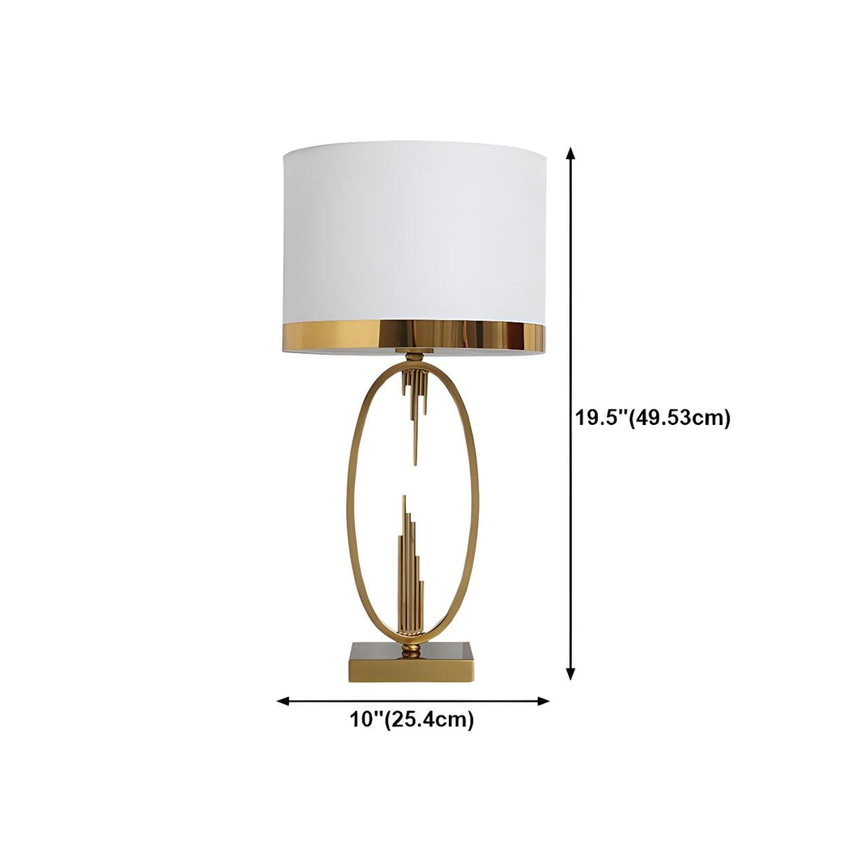 Simple White Fabric Shade Gold Oval Frame Table Lamp 