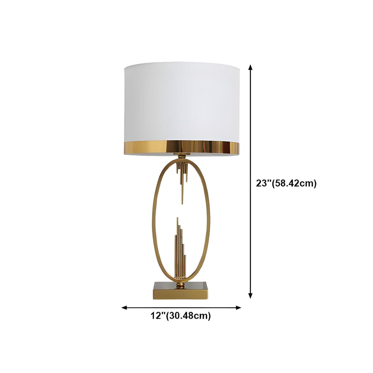 Simple White Fabric Shade Gold Oval Frame Table Lamp Image - 15