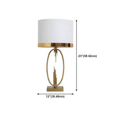 Simple White Fabric Shade Gold Oval Frame Table Lamp Image - 15