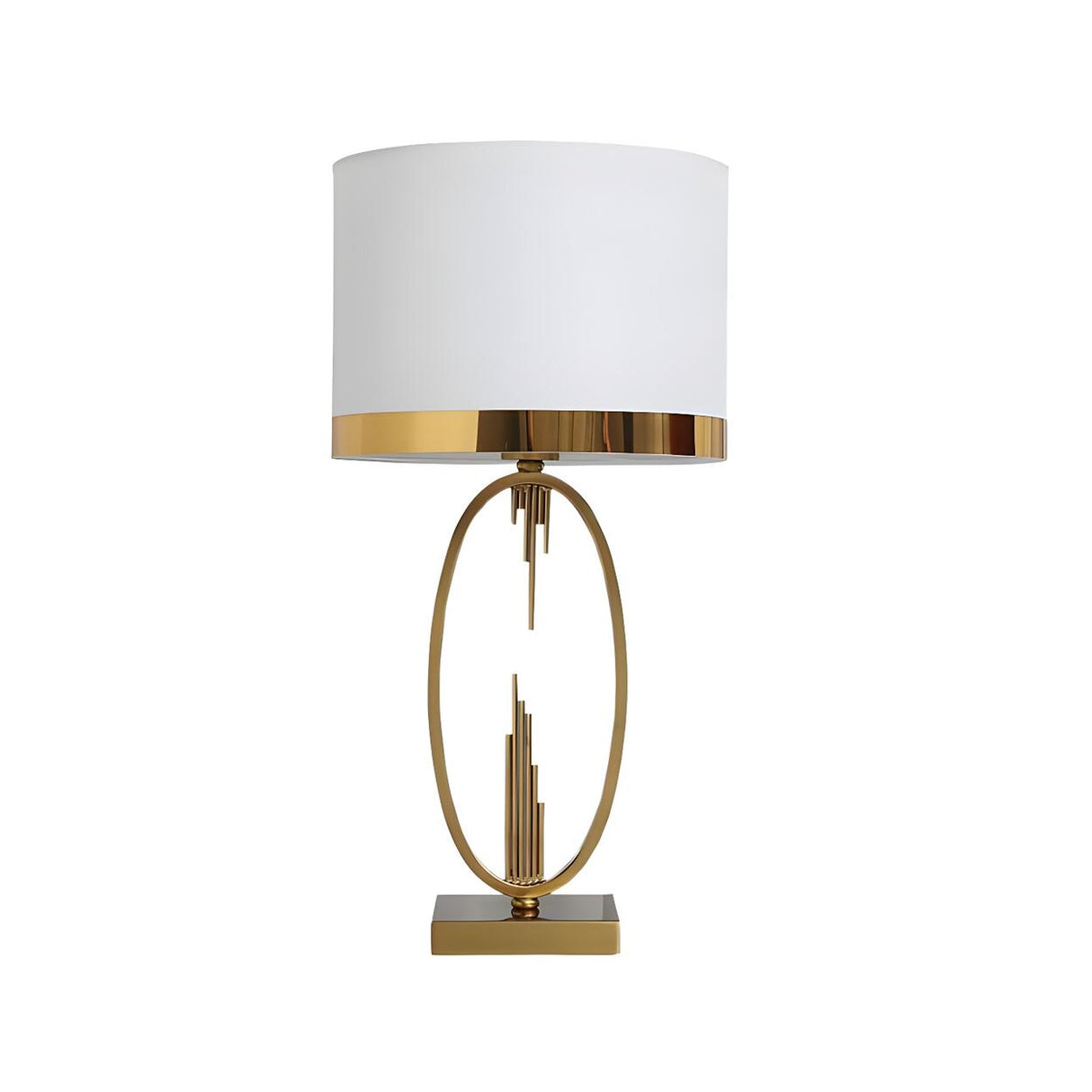 Simple White Fabric Shade Gold Oval Frame Table Lamp Image - 5