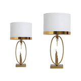 Simple White Fabric Shade Gold Oval Frame Table Lamp Image - 6