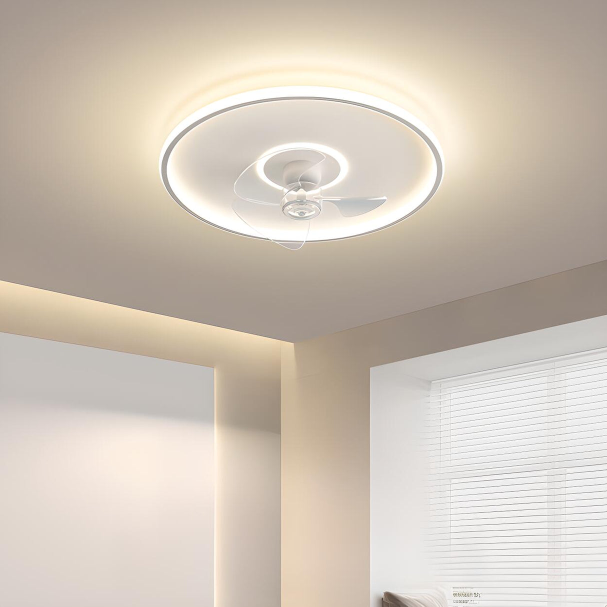 Simple White Flush-Mounted Dimming Ceiling Fan Light Image - 1