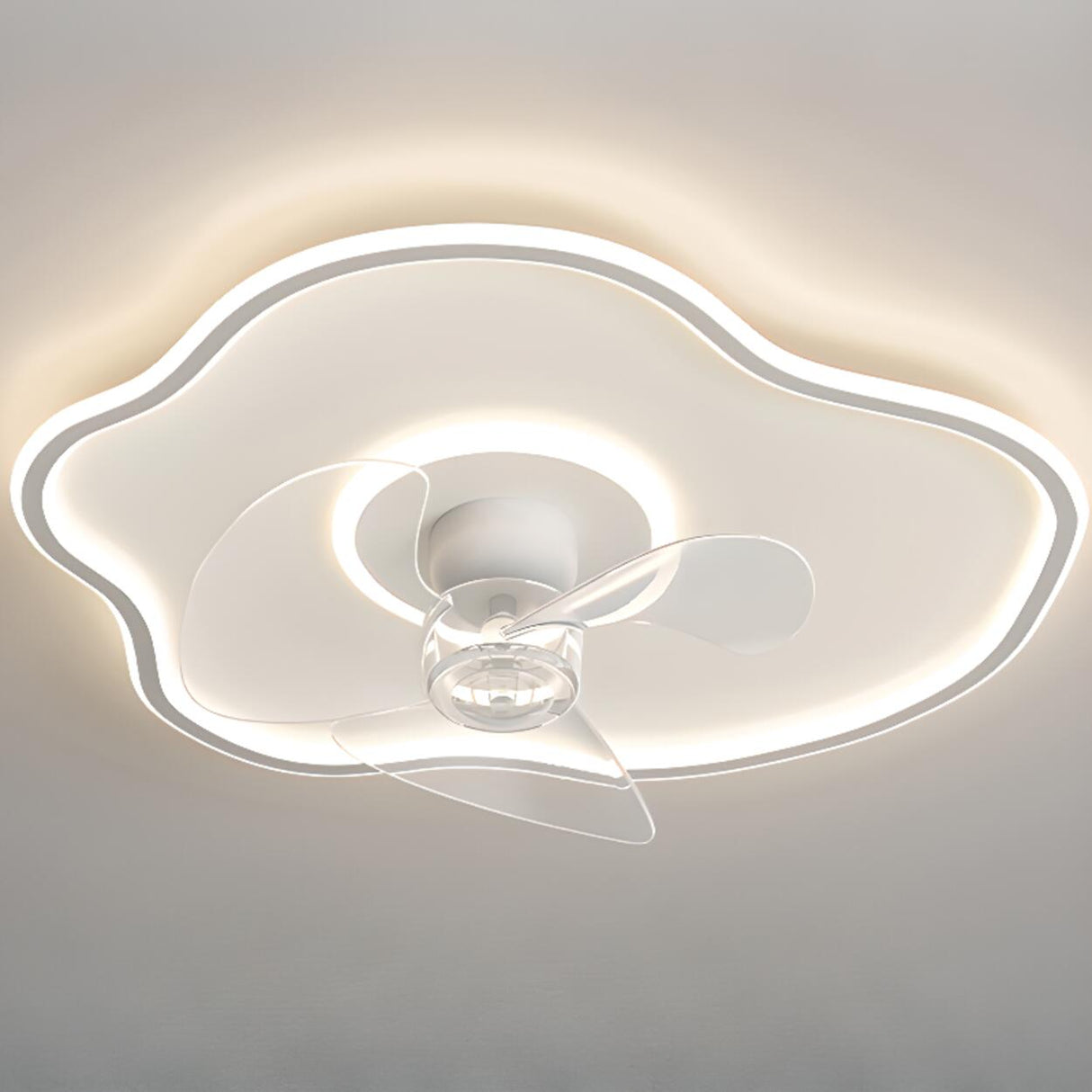 Simple White Flush-Mounted Dimming Ceiling Fan Light Image - 3