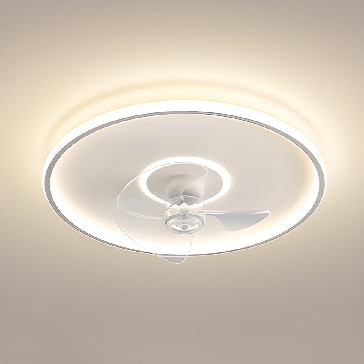 Simple White Flush-Mounted Dimming Ceiling Fan Light Image - 6