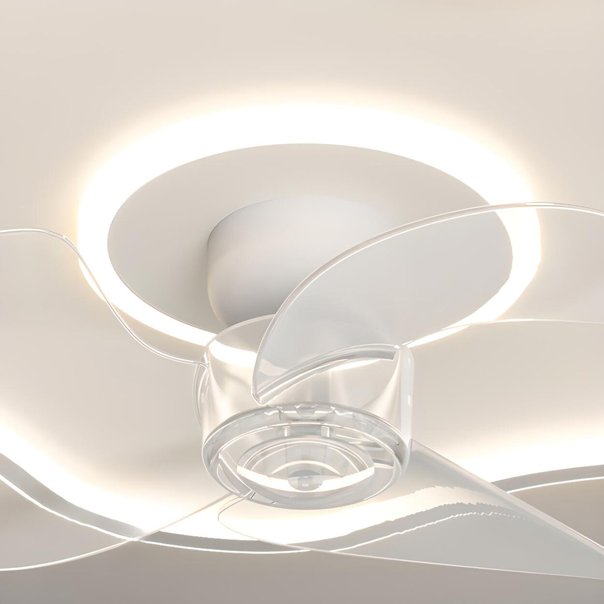 Simple White Flush-Mounted Dimming Ceiling Fan Light Image - 8