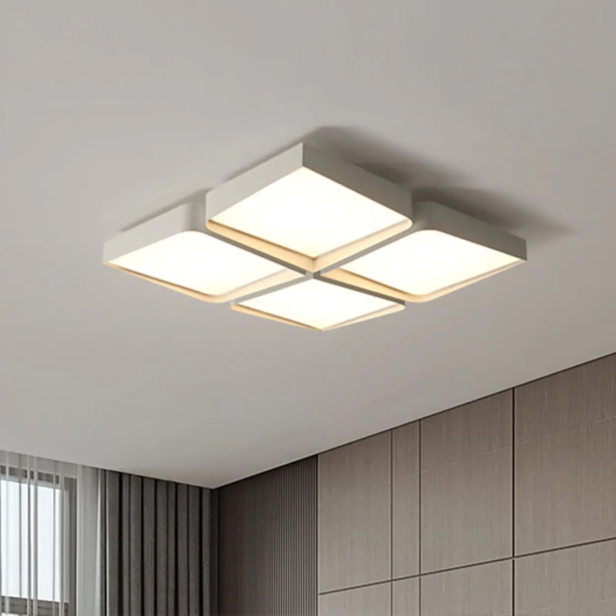 Simple White Four Square LED Flush Mount Ceiling Light Image - 11