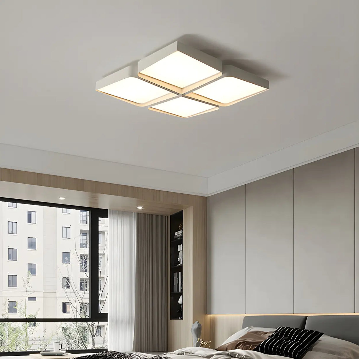 Simple White Four Square LED Flush Mount Ceiling Light Image - 3