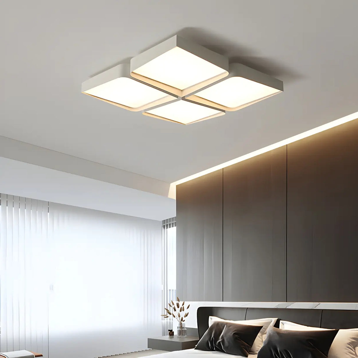 Simple White Four Square LED Flush Mount Ceiling Light Image - 5