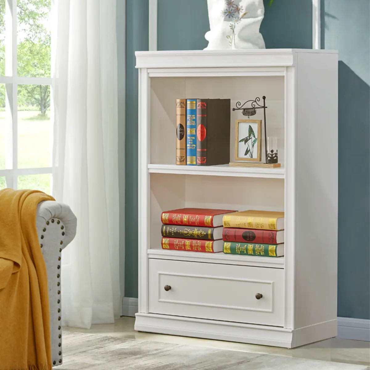 Simple White French Small Wooden Storage Bookcases Image - 2