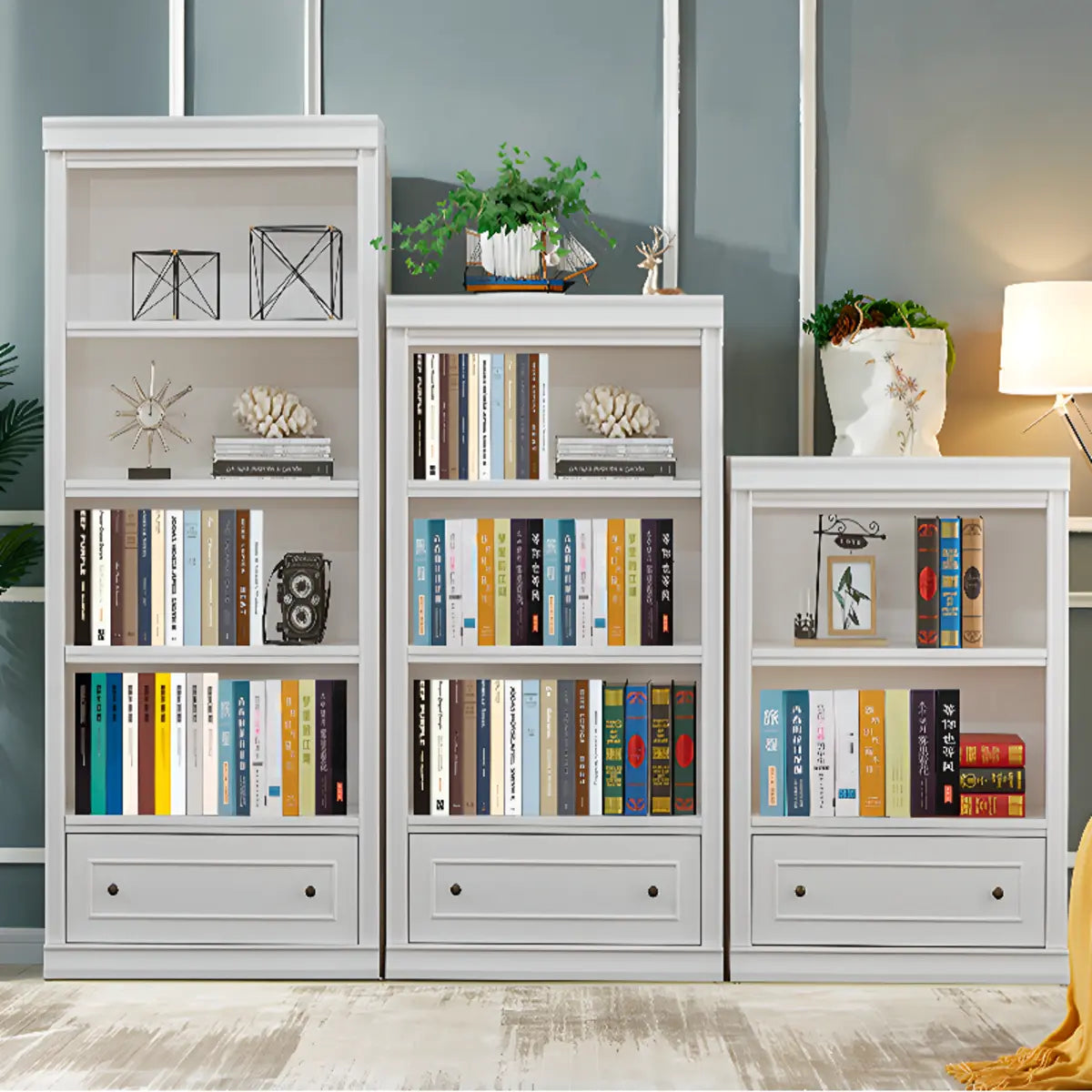 Simple White French Small Wooden Storage Bookcases Image - 6