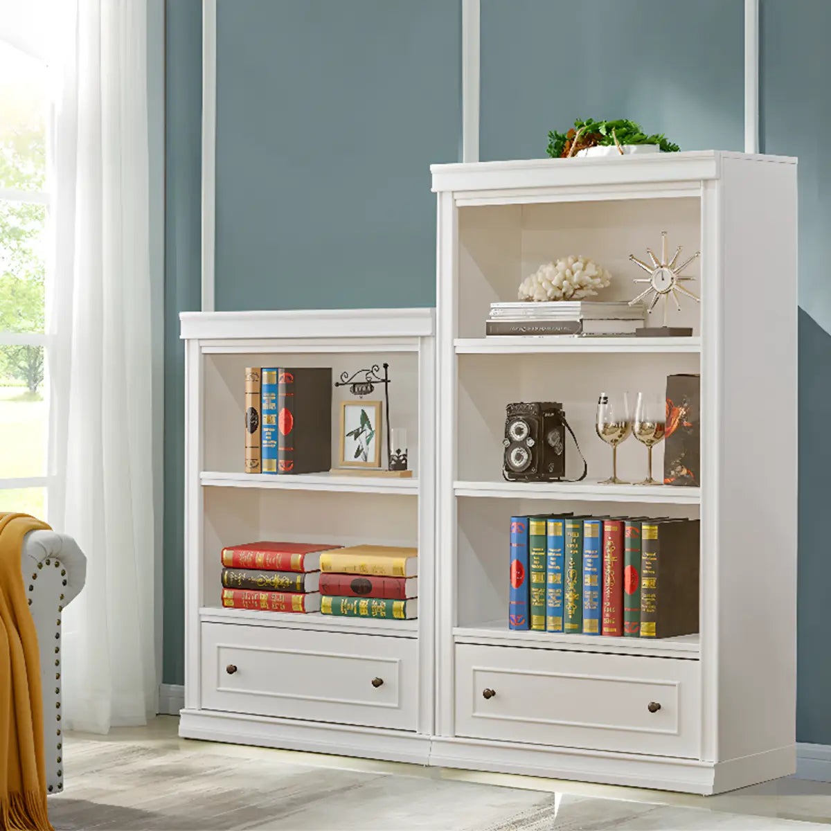 Simple White French Small Wooden Storage Bookcases Image - 9