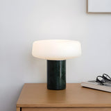 Simple White Geometric Column Stone Base Table Lamp Image - 1