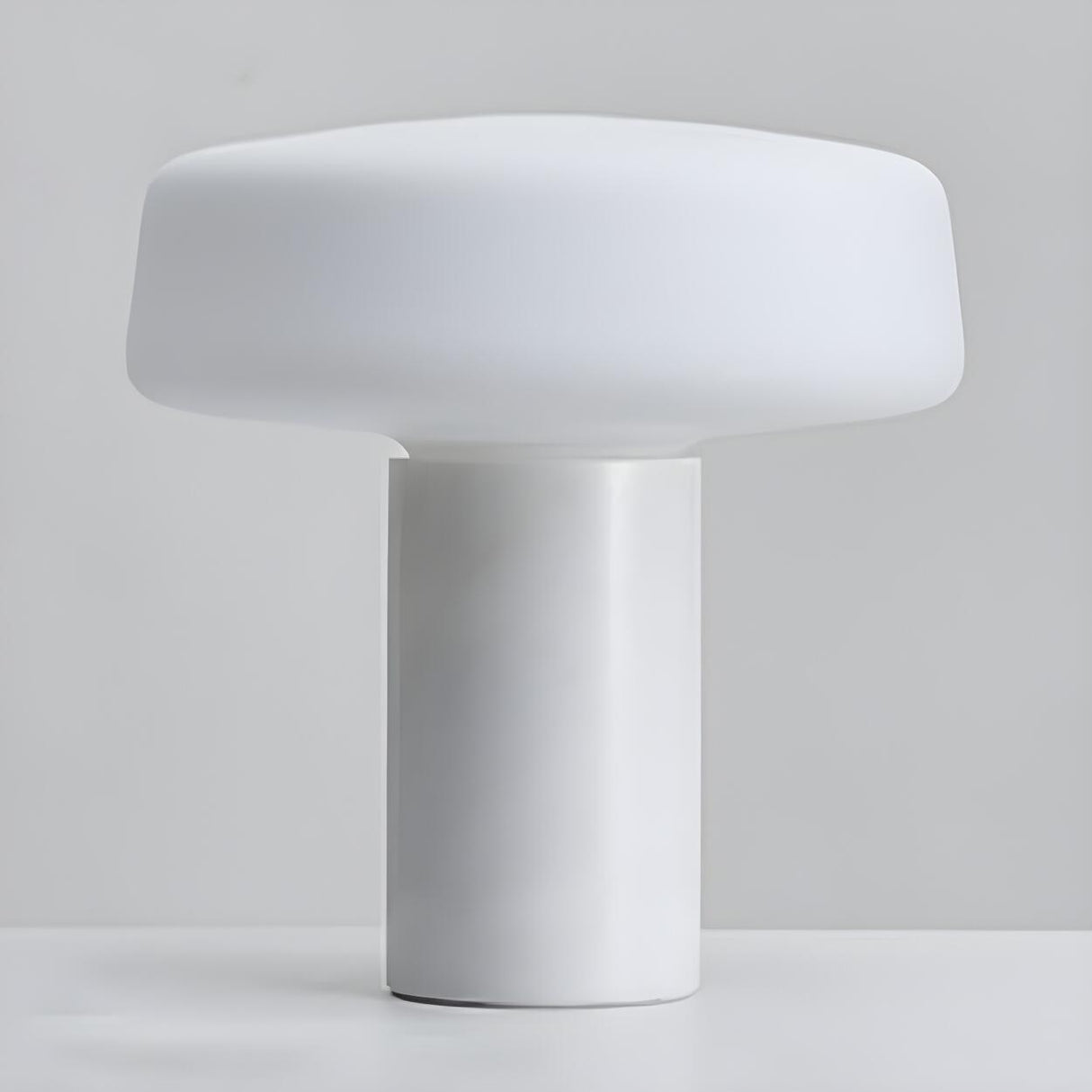 Simple White Geometric Column Stone Base Table Lamp Image - 11