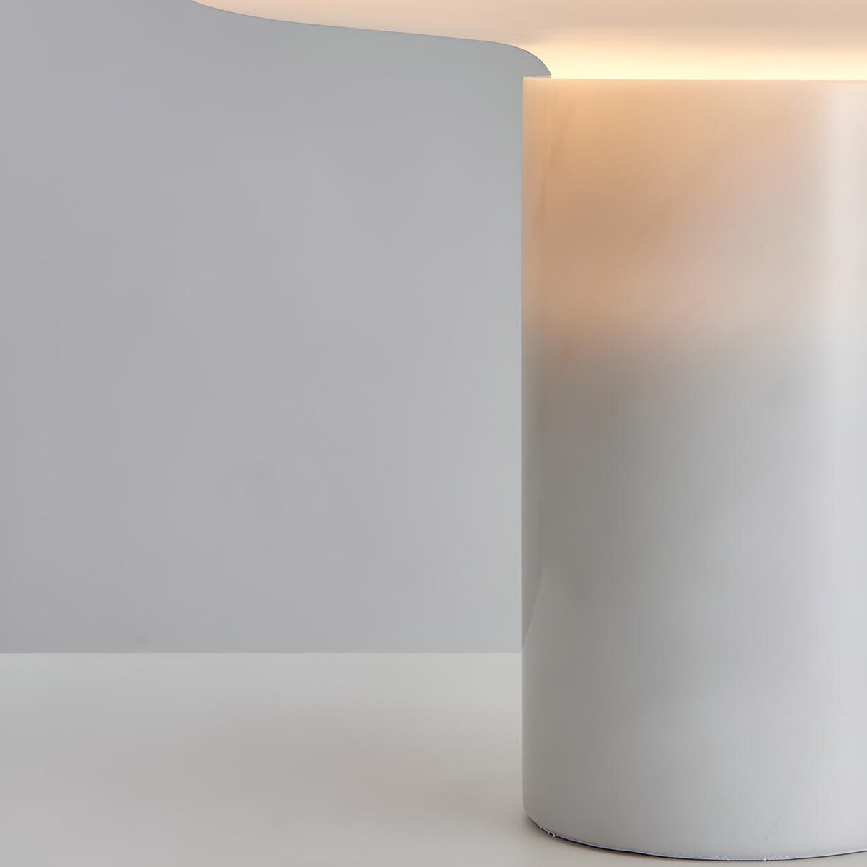 Simple White Geometric Column Stone Base Table Lamp Image - 13