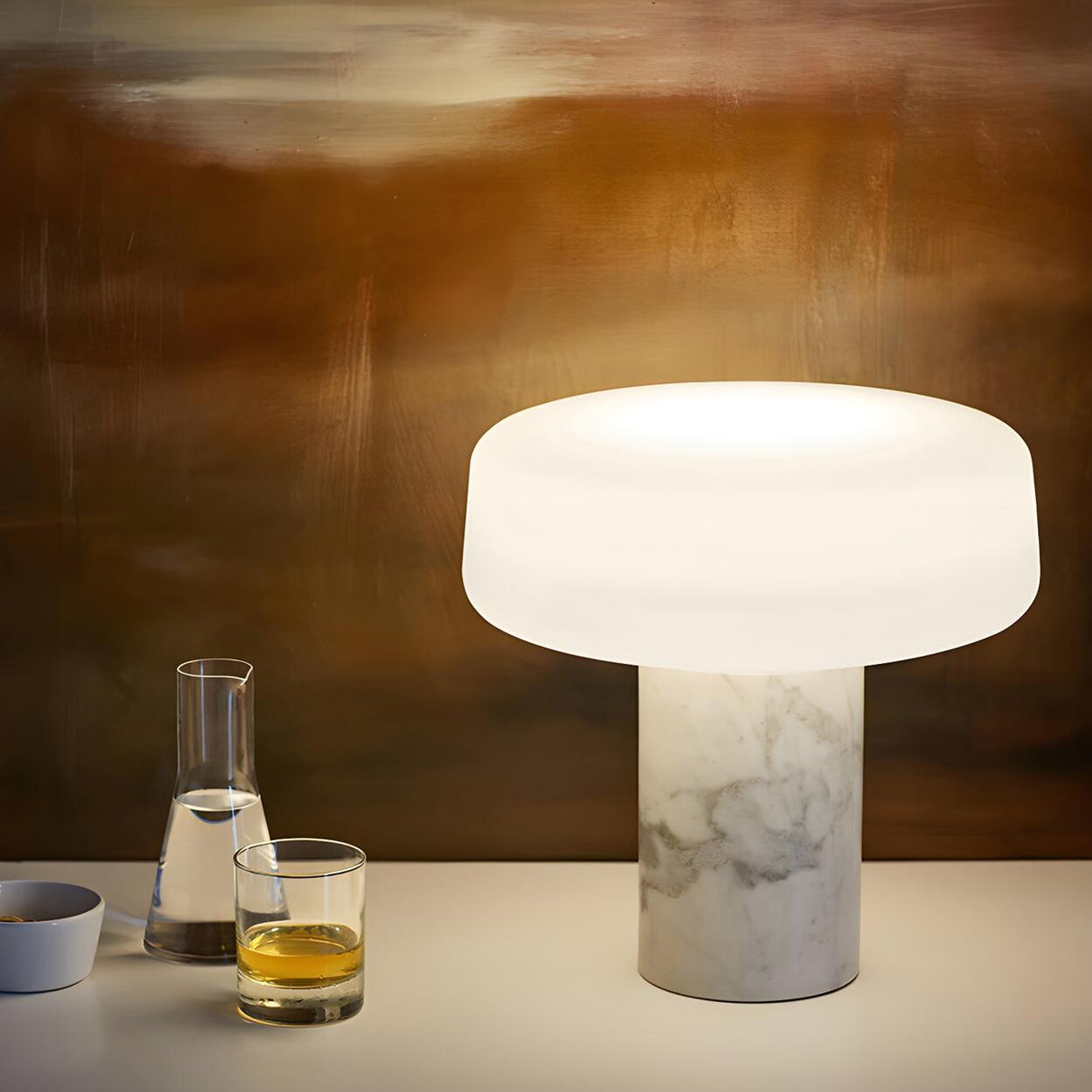 Simple White Geometric Column Stone Base Table Lamp Image - 2