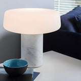 Simple White Geometric Column Stone Base Table Lamp Image - 3