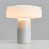 Simple White Geometric Column Stone Base Table Lamp Image - 6