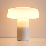 Simple White Geometric Column Stone Base Table Lamp Image - 7