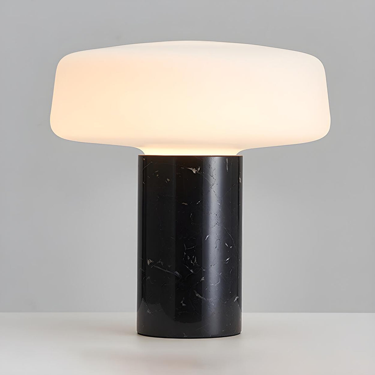 Simple White Geometric Column Stone Base Table Lamp Image - 8