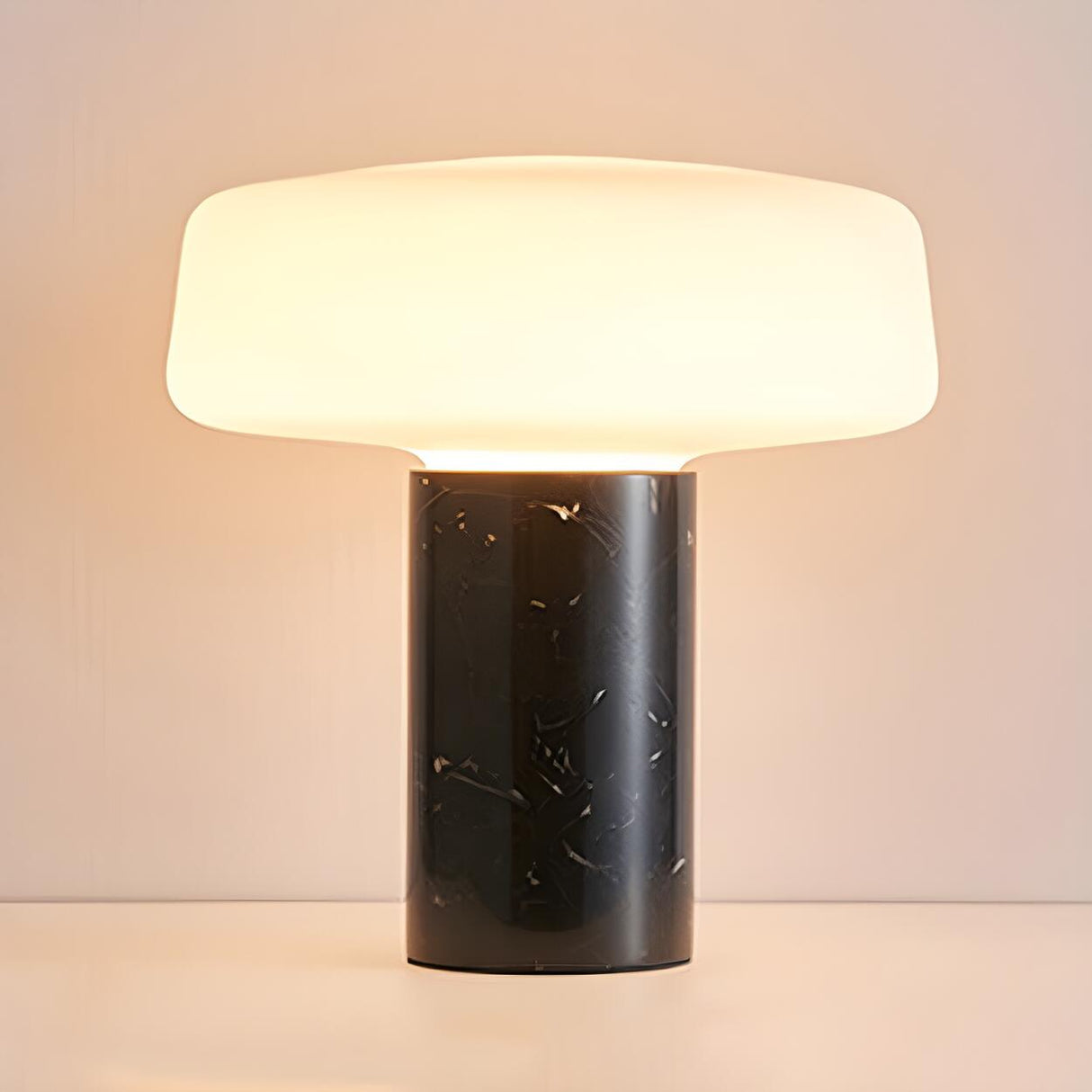 Simple White Geometric Column Stone Base Table Lamp Image - 9