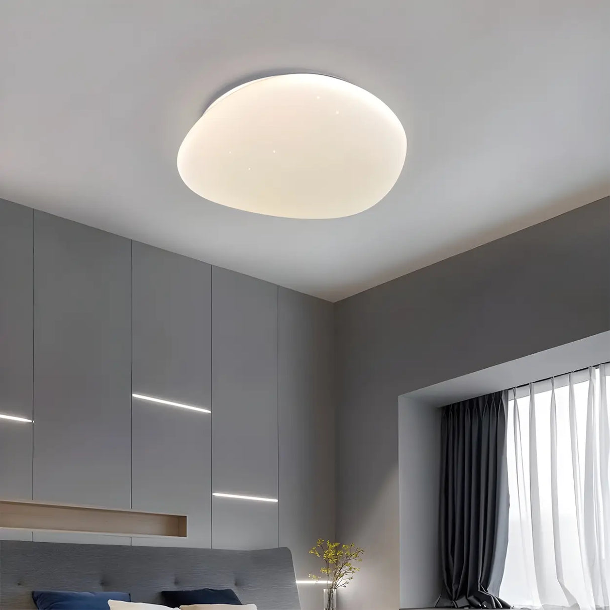 Simple White Geometric LED Flush Mount Ceiling Light Image - 10