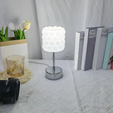 Simple White Glass Bubble Shade Metal Base Table Lamp Image - 7