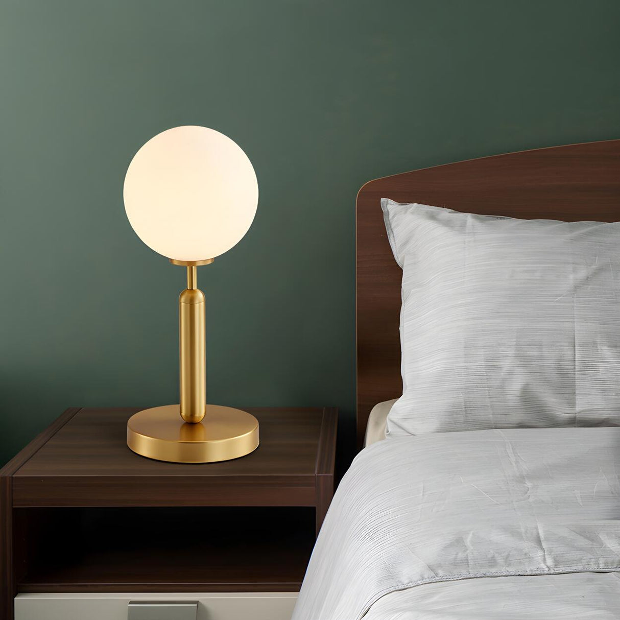 Simple White Glass Globe Shade Metal Base Table Lamp Image - 13