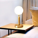 Simple White Glass Globe Shade Metal Base Table Lamp Image - 2