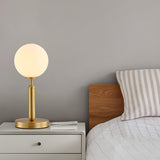 Simple White Glass Globe Shade Metal Base Table Lamp Image - 3