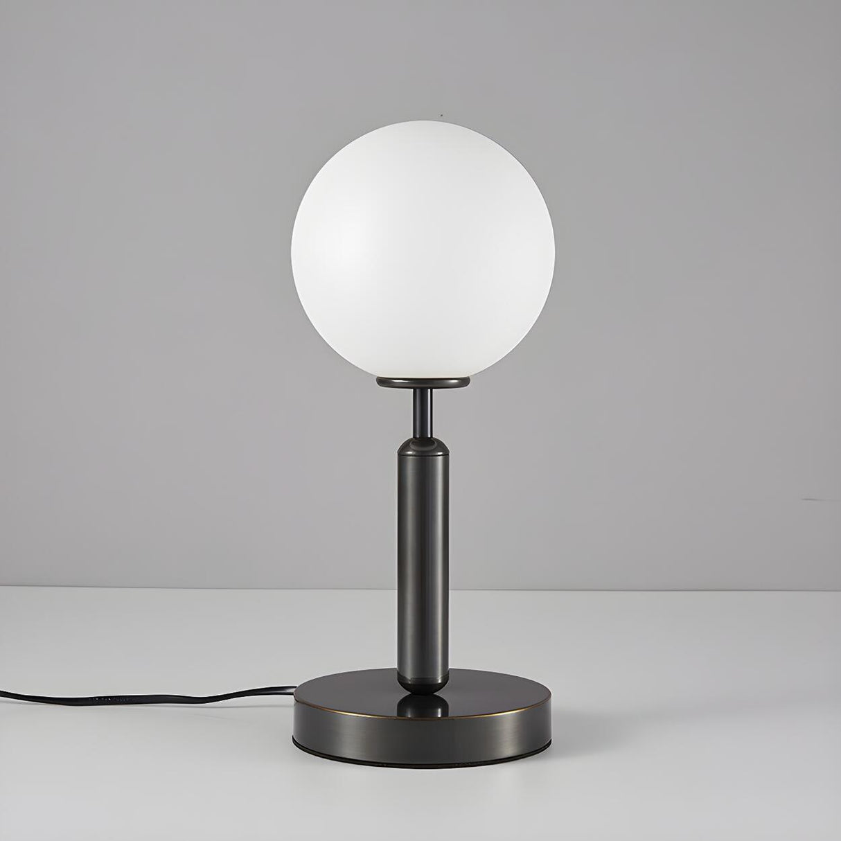 Simple White Glass Globe Shade Metal Base Table Lamp Image - 9