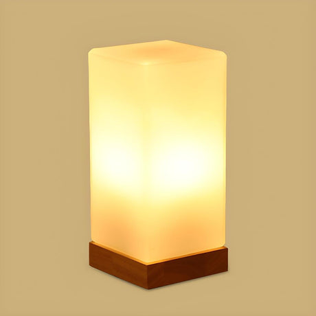 Simple White Glass Shade Wood Base Night Table Lamp Image - 2