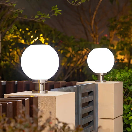 Simple White Globe Garden Stainless Steel Outdoor Lamp Image - 1