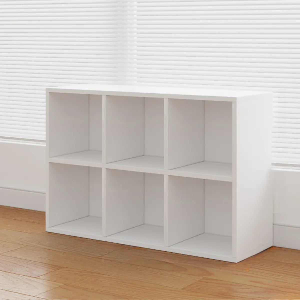 Simple White Horizontal Timber Wide Organizer Bookcase Image - 12