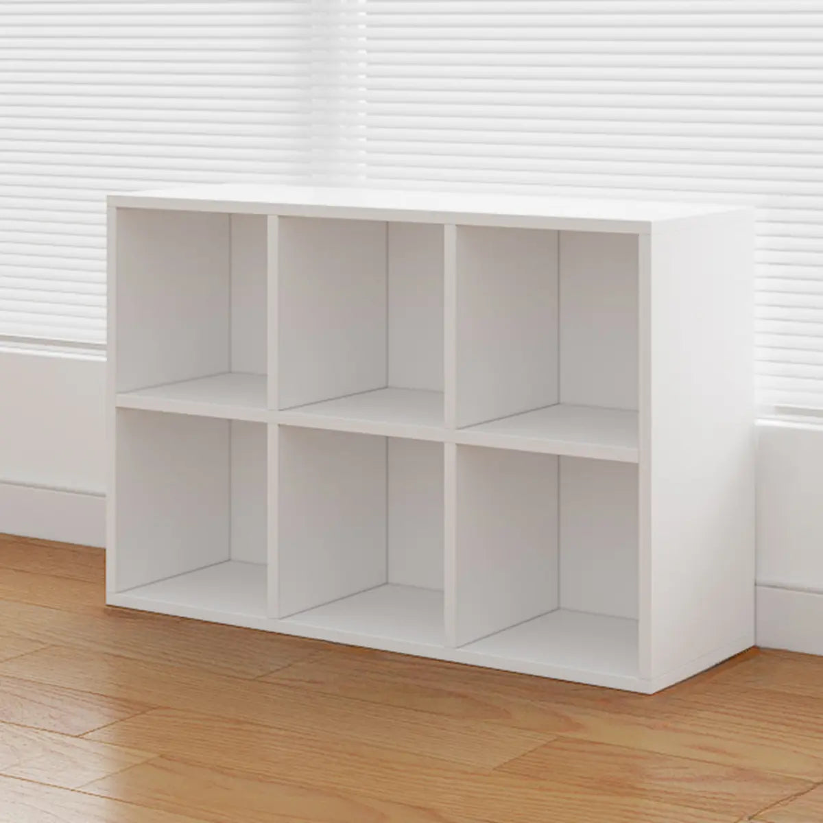 Simple White Horizontal Timber Wide Organizer Bookcase Image - 14