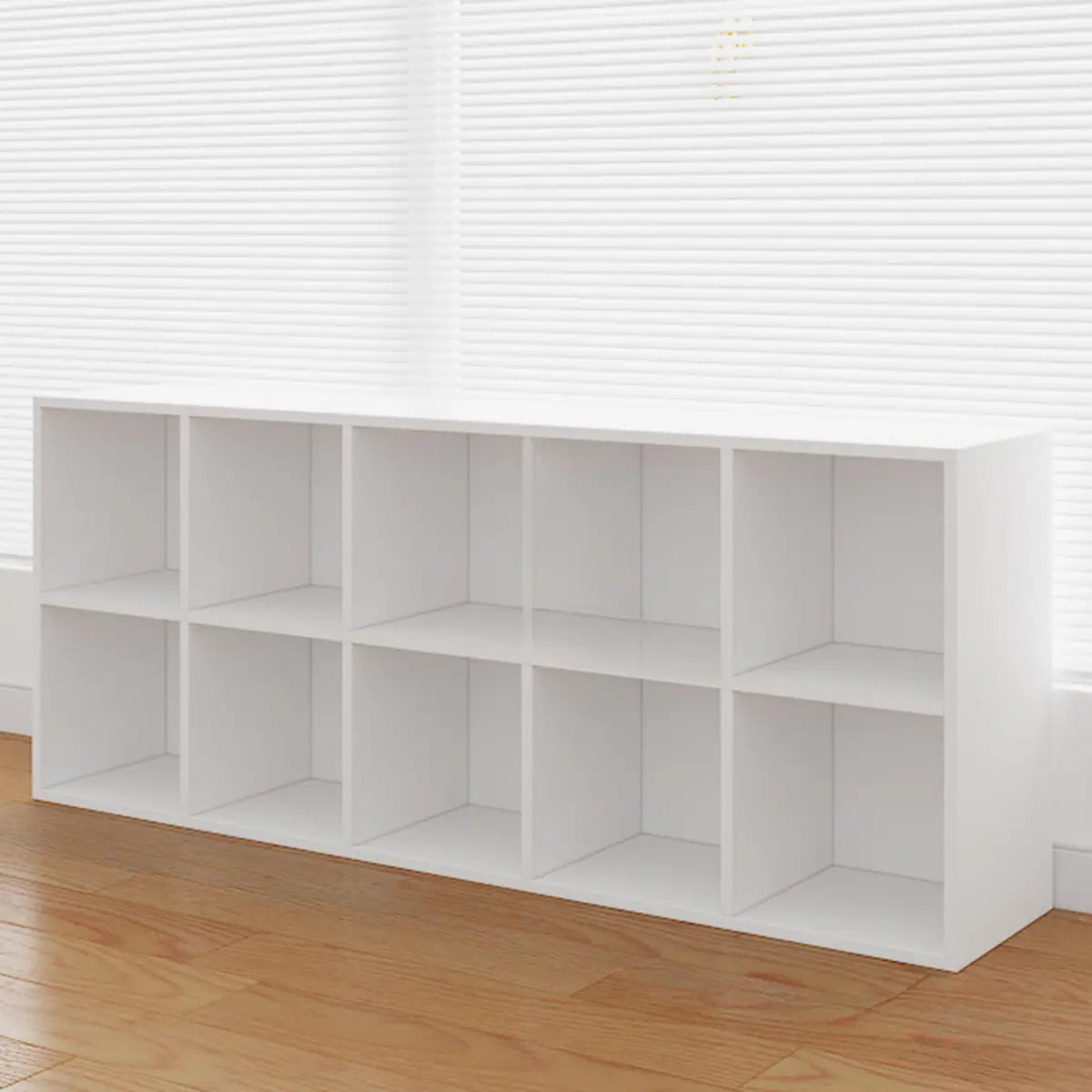 Simple White Horizontal Timber Wide Organizer Bookcase Image - 21