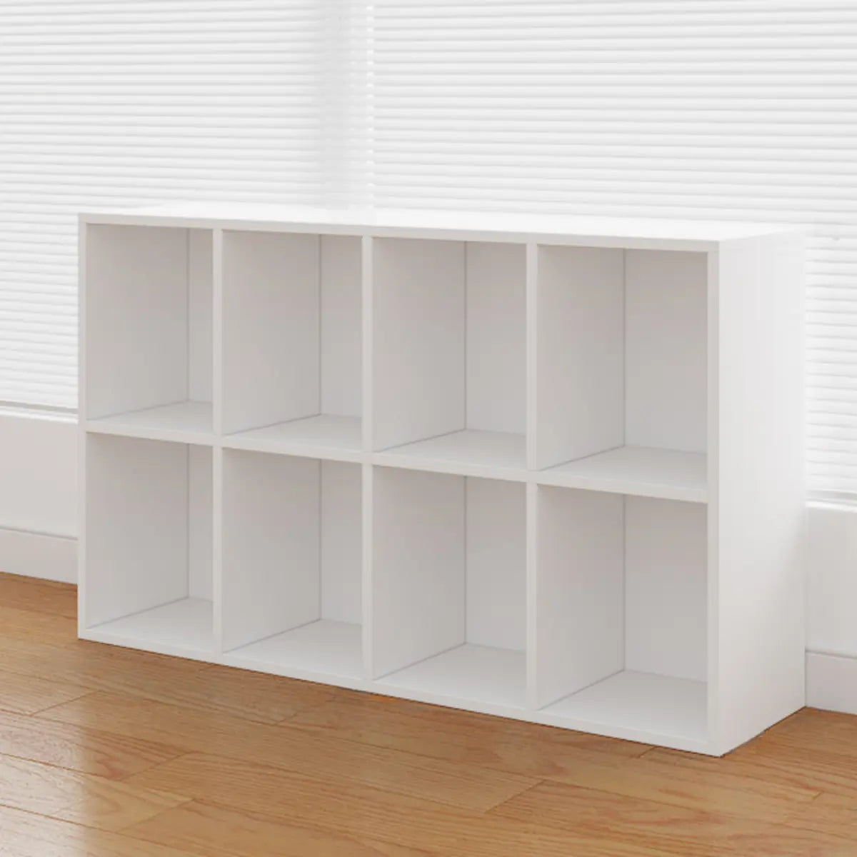 Simple White Horizontal Timber Wide Organizer Bookcase Image - 22