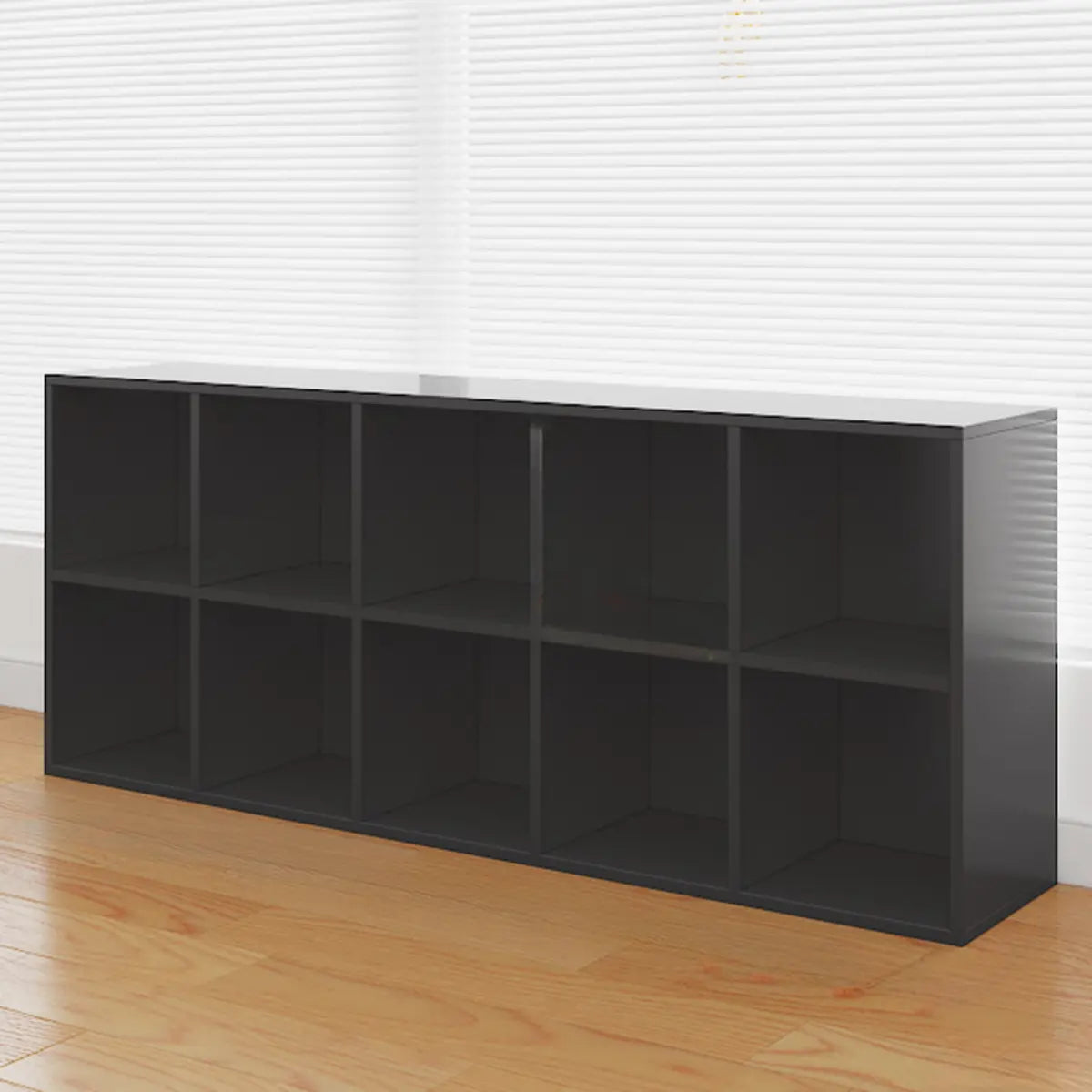 Simple White Horizontal Timber Wide Organizer Bookcase Image - 24