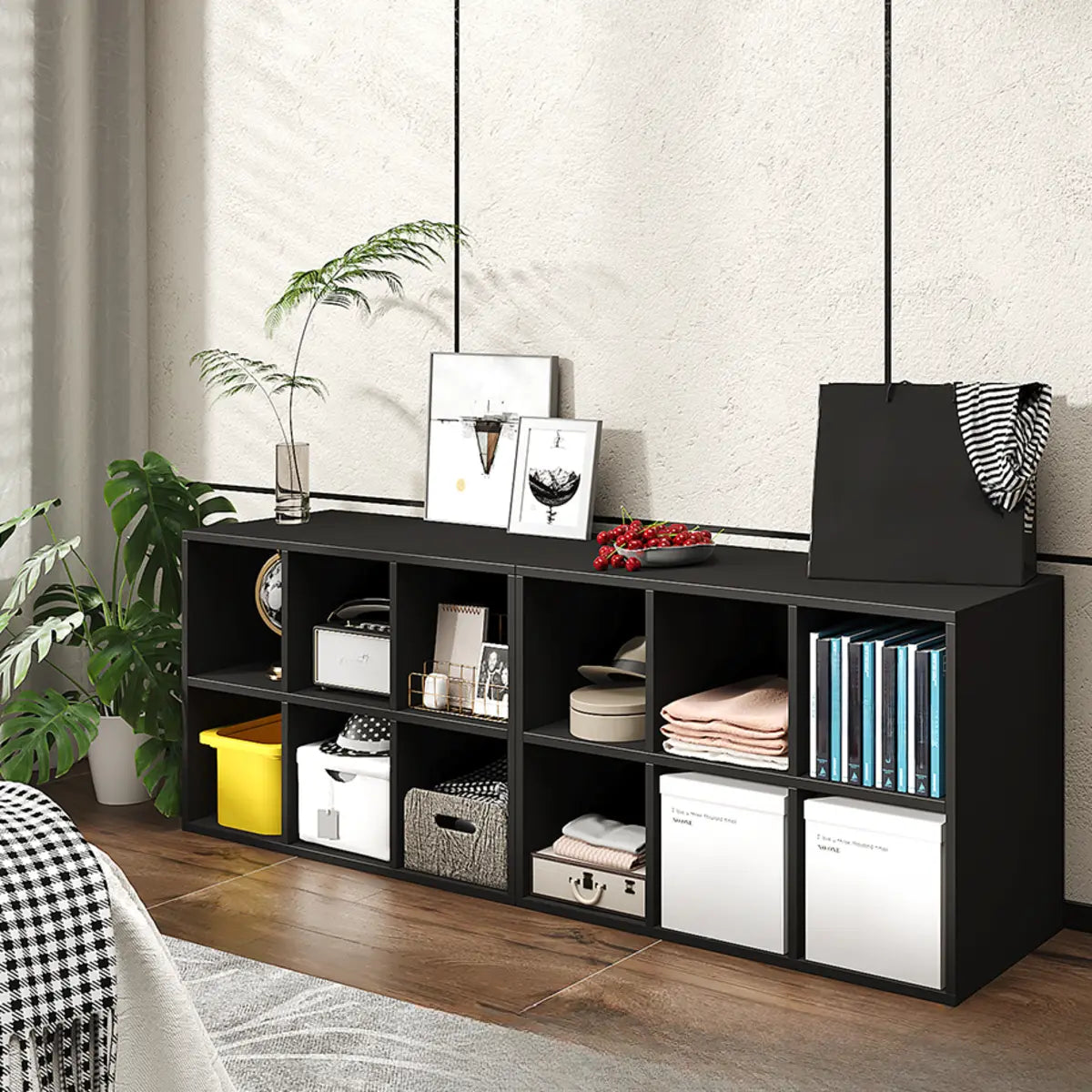 Simple White Horizontal Timber Wide Organizer Bookcase Image - 6