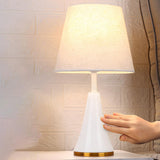 Simple White Modern Flared Cone Fabric Shade Table Lamp Image - 13