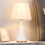 Simple White Modern Flared Cone Fabric Shade Table Lamp Image - 14