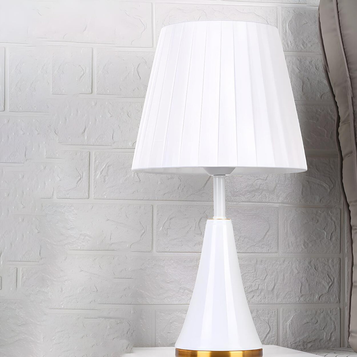 Simple White Modern Flared Cone Fabric Shade Table Lamp Image - 15