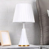 Simple White Modern Flared Cone Fabric Shade Table Lamp Image - 16