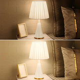 Simple White Modern Flared Cone Fabric Shade Table Lamp Image - 17