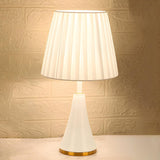 Simple White Modern Flared Cone Fabric Shade Table Lamp Image - 2