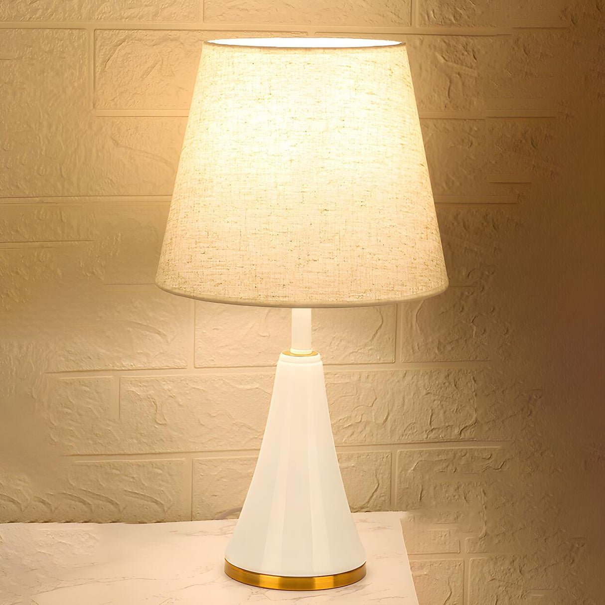 Simple White Modern Flared Cone Fabric Shade Table Lamp Image - 3