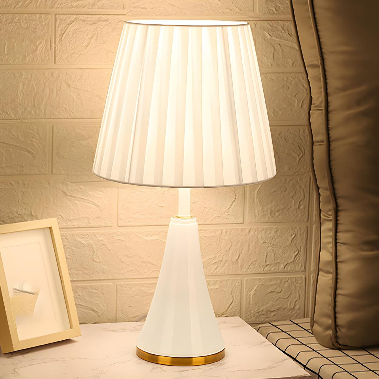 Simple White Modern Flared Cone Fabric Shade Table Lamp Image - 4